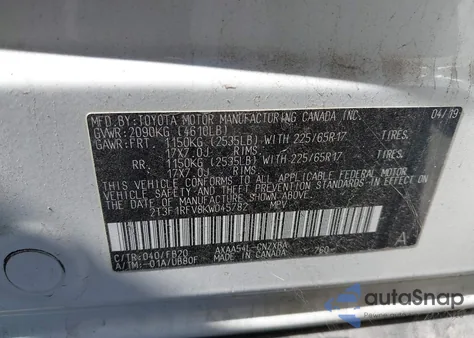 2019 Toyota Rav4 Le из США, поврежденный, VIN 2T3F1RFV8KW045782